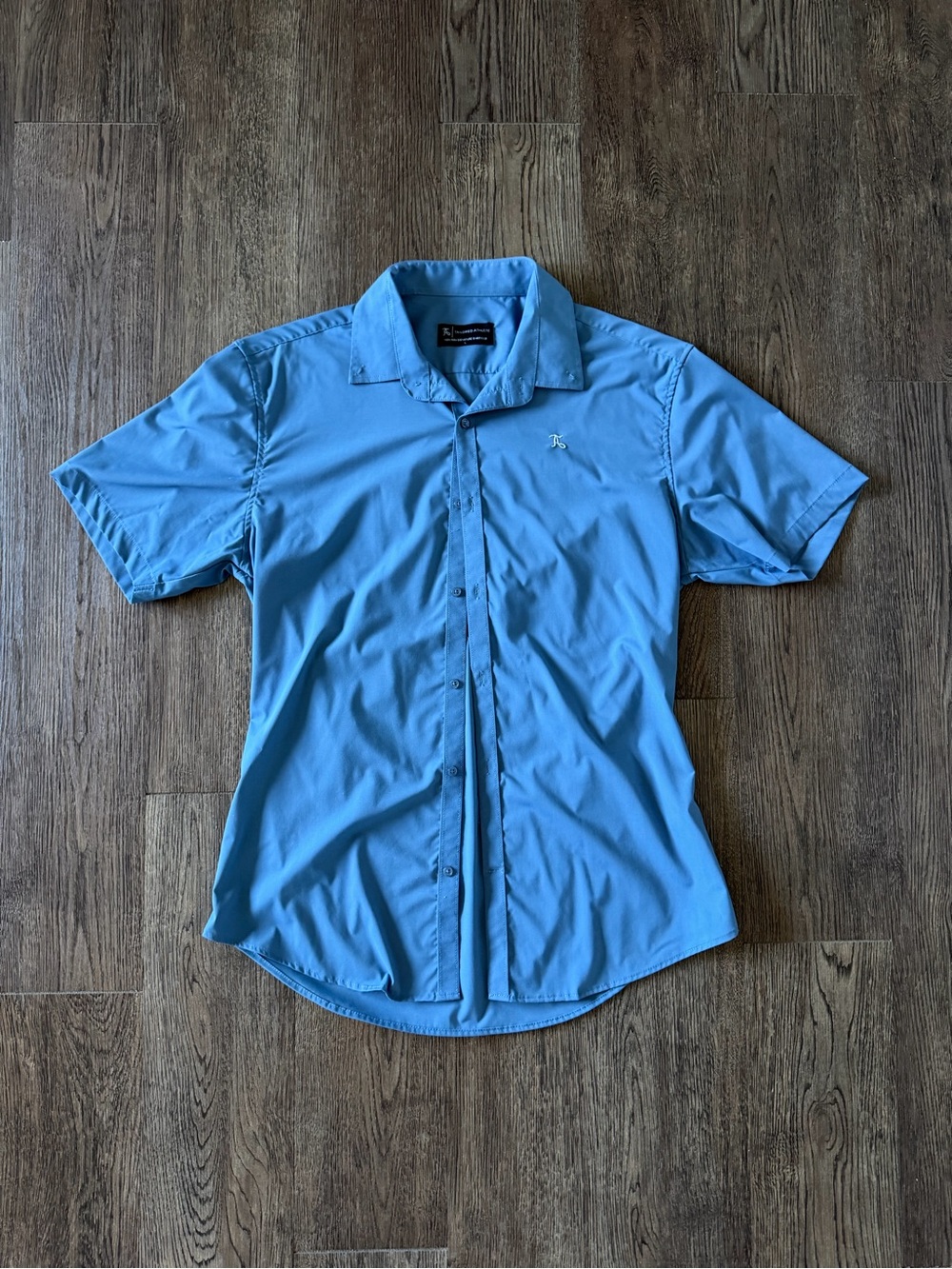 Tailored Athlete Light Blue Short-Sleeve Button-Up Shirt, Slim Fit, Size L